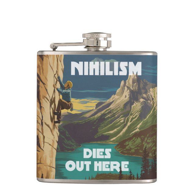 Nihilism Dies Out Here Rock Climbing Flask (Front)