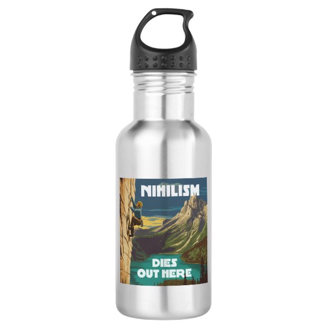 Nihilism Dies Out Here Rock Climbing Stainless Steel Water Bottle (Front)