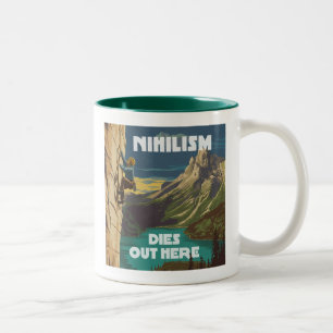 Nihilism Dies Out Here Rock Climbing Two-Tone Coffee Mug