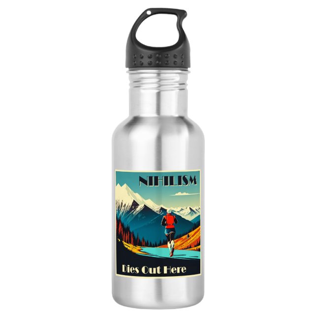 Nihilism Dies Out Here Running Stainless Steel Water Bottle (Front)
