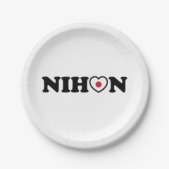 Nihon Love Heart Flag Paper Plates (Front)
