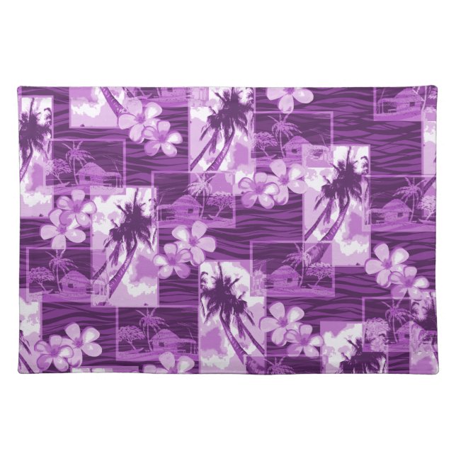 Niihau Island Hawaiian Plumeria and Palm Tree Cloth Placemat (Front)