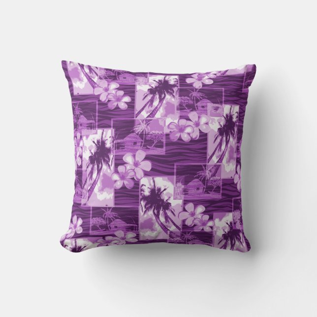 Niihau Island Hawaiian Plumeria and Palm Tree Throw Pillow (Front)