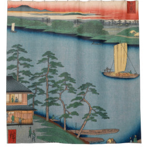 Niijuku Ferry Vintage Ukiyo-e Japanese Art Shower Curtain