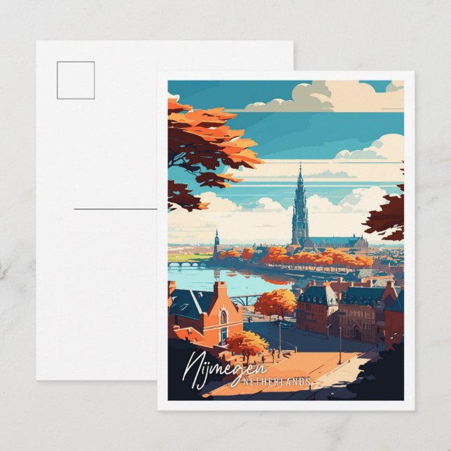 Nijmegen Netherlands vintage travel illustration Postcard (Front/Back)