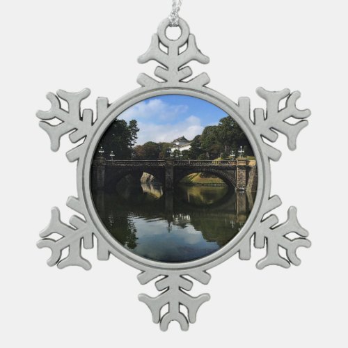 Nijubashi Bridge Tokyo Imperial Palace 1 Snowflake Pewter Christmas Ornament