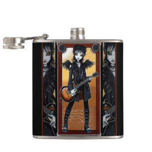 Nika Gothic Rocker Black Guitar Music Angel Flask