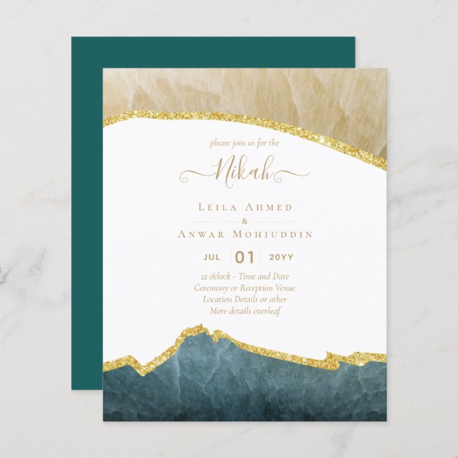 NIKAH - Agate Gold BUDGET  Wedding Invitations (Front/Back)