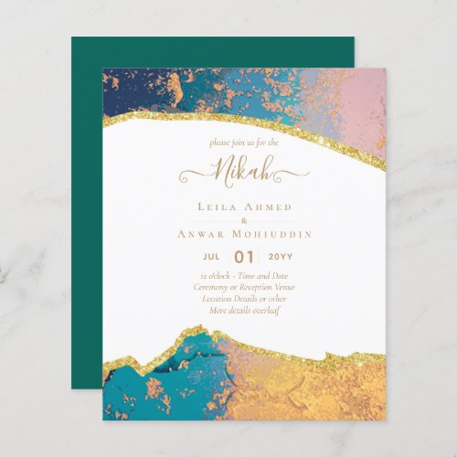 NIKAH _ Agate Gold BUDGET  Wedding Invitations