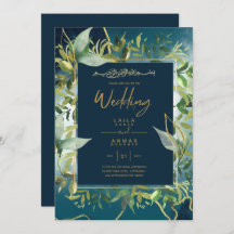 NIKAH - Blue Gold Islamic Wedding Invitations