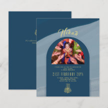 NIKAH Blue Gold PHOTO Wedding Invitation