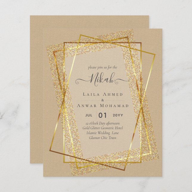 NIKAH - BUDGET Invites - GOLD Glitter Frame (Front/Back)
