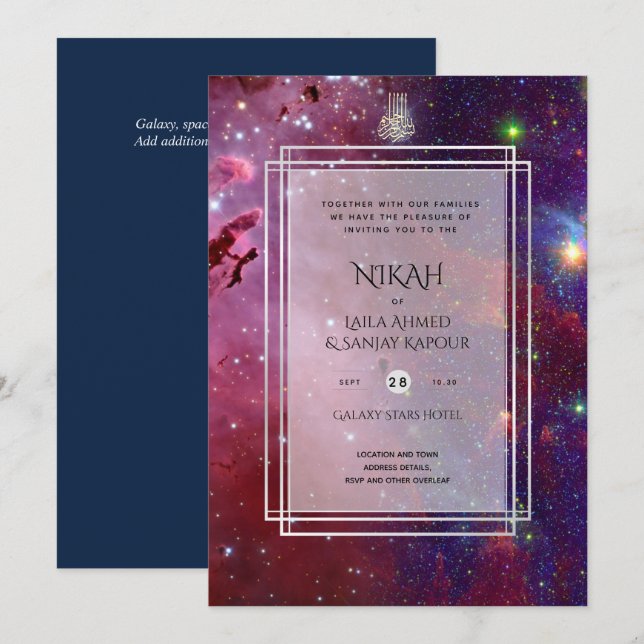 NIKAH Galaxy Wedding Invite Islamic Calligraphy (Front/Back)