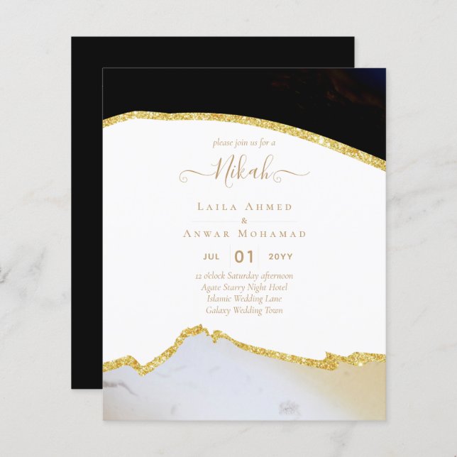 Nikah Islamic Wedding Invitations - Glittery Gold (Front/Back)