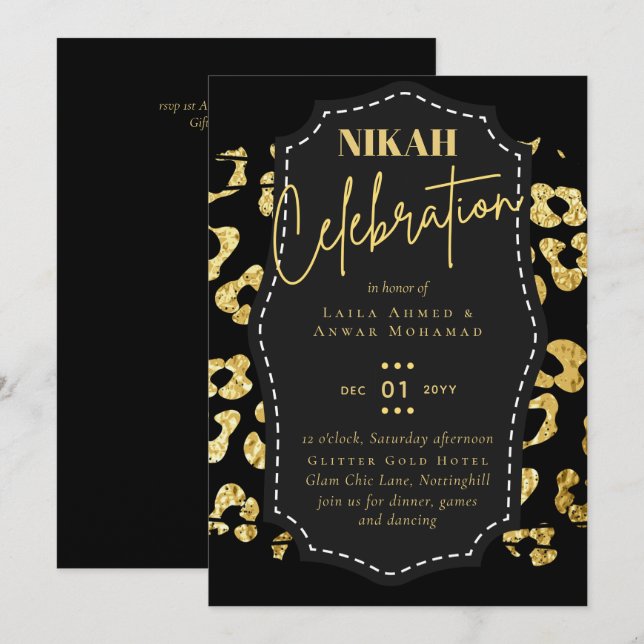 NIKAH - Modern Gold Glitter BUDGET WEDDING Invites (Front/Back)