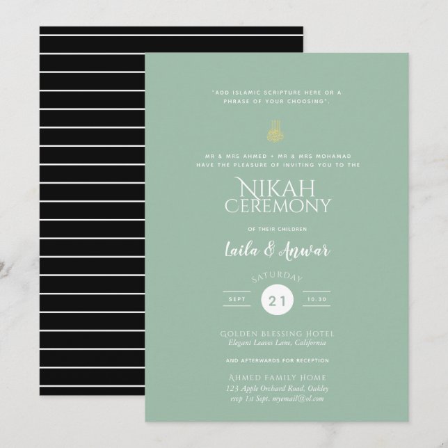 Nikah - Modern Islamic Wedding Invitations (Front/Back)