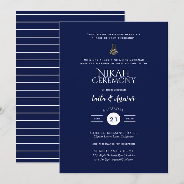 Nikah - Modern Islamic Wedding Invitations (Front/Back)