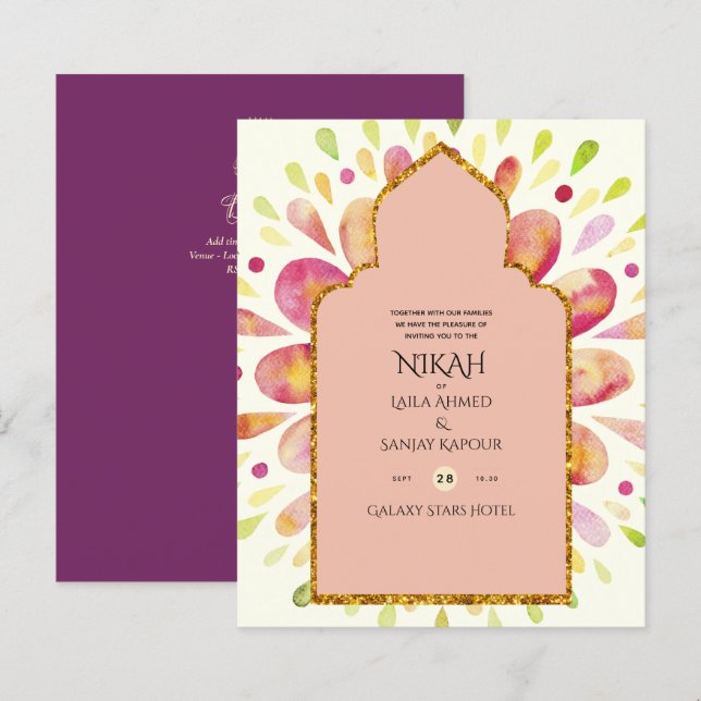 NIKAH - Modern Mandala Berry Gold Wedding Invitati (Front/Back)
