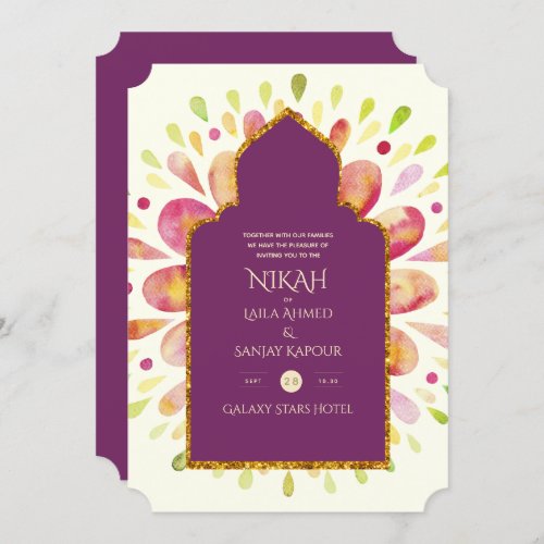 NIKAH _ Modern Mandala Berry Gold Wedding Invitation