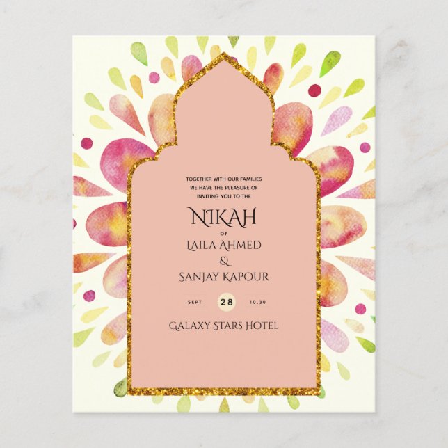 NIKAH - Modern Mandala Berry Gold Wedding Invite Flyer (Front)