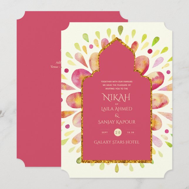 NIKAH - Modern Mandala Pink Gold Wedding Invite (Front/Back)