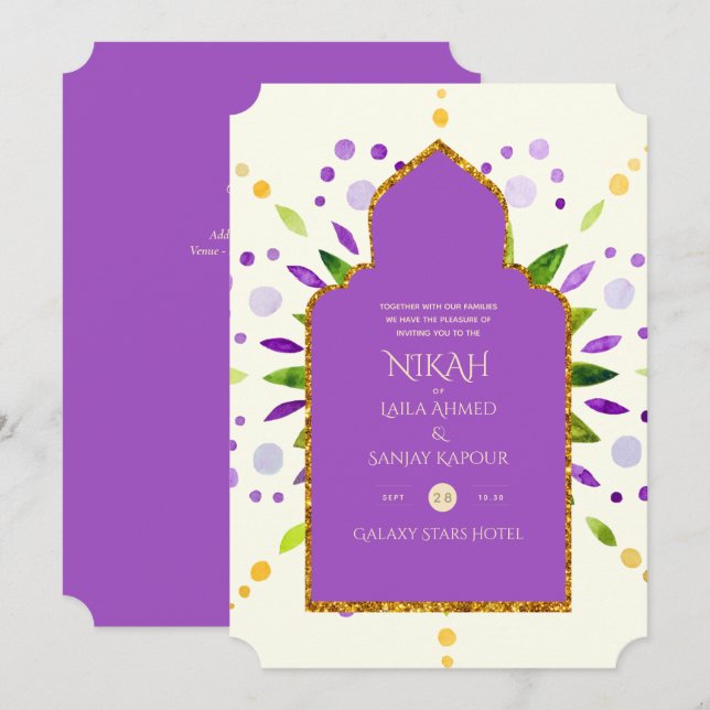 NIKAH - Modern Mandala Purple Gold Wedding Invitat Invitation (Front/Back)