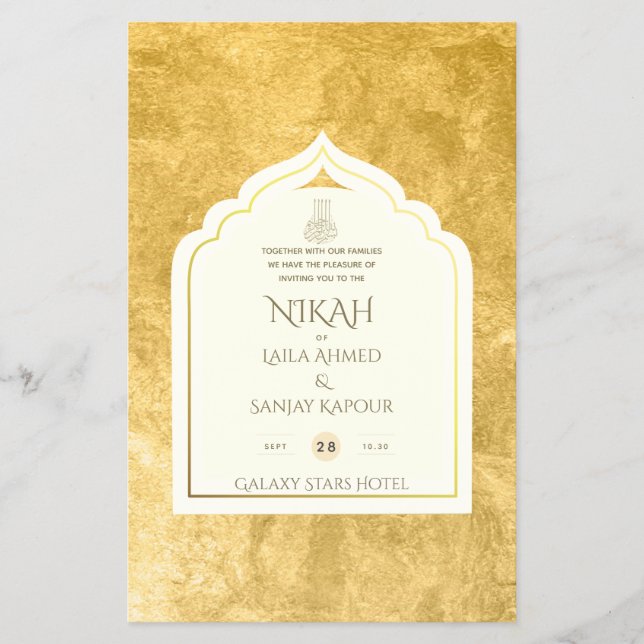 NIKAH - Ornate Islamic Mosque Gold Wedding Flyer (Front)