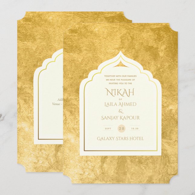 NIKAH - Ornate Islamic Mosque Gold Wedding Invitat Invitation (Front/Back)