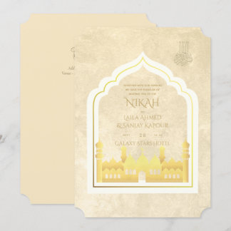 NIKAH - Ornate Islamic Mosque Gold Wedding Invitation