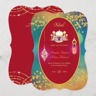 NIKAH - Ornate Mosque Red Gold Wedding Invitation