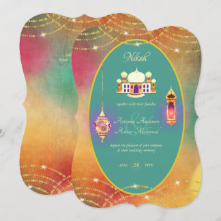 NIKAH - Ornate Mosque Teal Gold Wedding Invitation