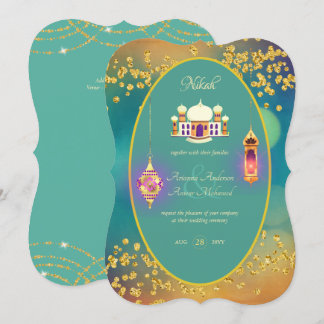 NIKAH - Ornate Mosque Teal Gold Wedding Invitation