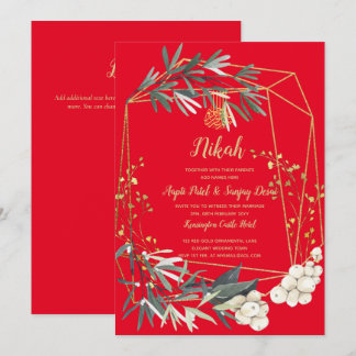 Nikah Red Gold Greenery Islamic Wedding Invite