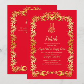 Nikah Red Gold Islamic Motif Wedding Invite