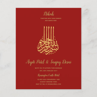 Nikah - Red Gold Islamic Motif Wedding Invites Flyer