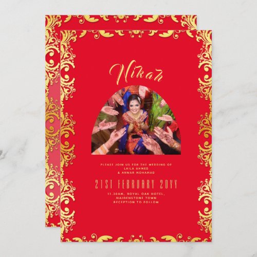 NIKAH Red Gold Photo Wedding Engagement Invitation