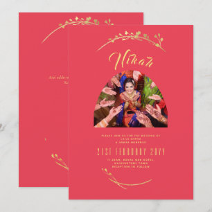 NIKAH Red Gold Photo Wedding Engagement Invitation