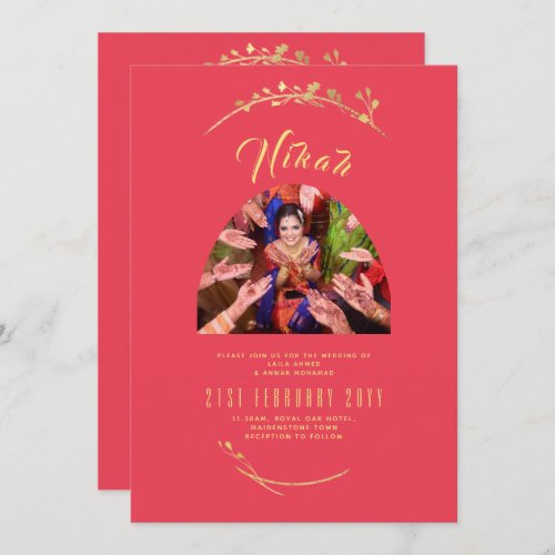 NIKAH Red Gold Photo Wedding Engagement Invitation