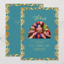 NIKAH Teal Gold PHOTO Islamic Wedding Invitation