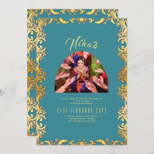 NIKAH Teal Gold PHOTO Islamic Wedding Invitation