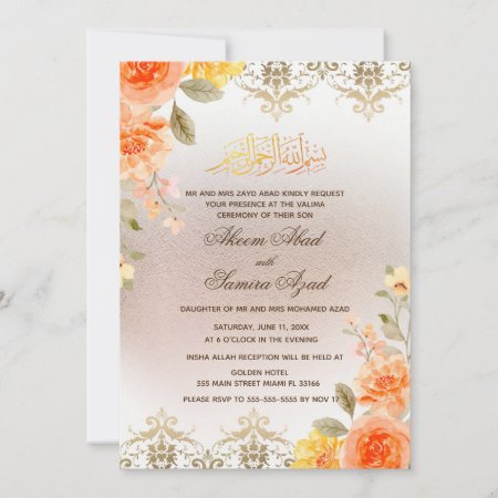 Nikah Valima Ceremony Wedding Invitation Orange