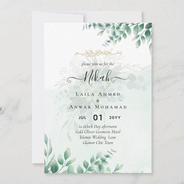 Nikah Walima GREENERY WEDDING INVITATION Islamic (Front)