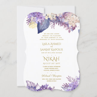 NIKAH Wedding Invite - Walimah Purple Floral Gold