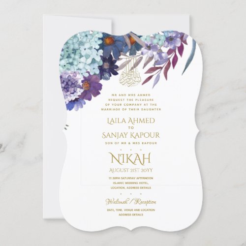 NIKAH Wedding Invite _ Walimah Purple Floral Gold