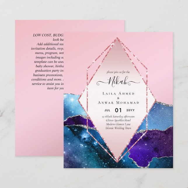 Nikah Wedding Invites  AGATE GOLD GLITTER BUDGET (Front/Back)