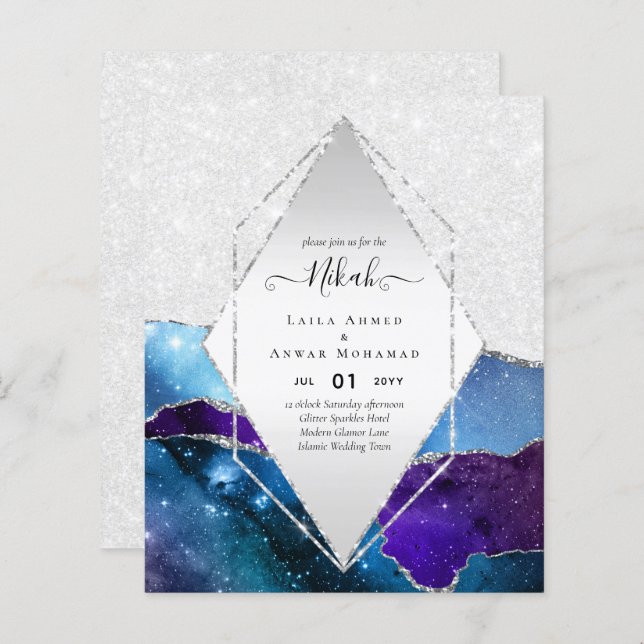 Nikah Wedding Invites  AGATE GOLD GLITTER BUDGET (Front/Back)
