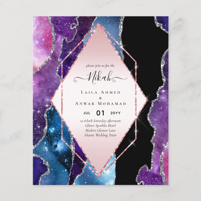 Nikah Wedding Invites  AGATE GOLD GLITTER BUDGET Flyer (Front)