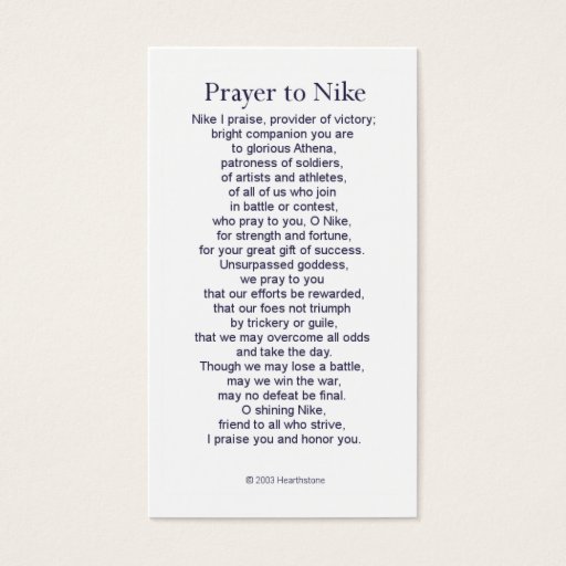 Customizable Nike (Victory) Prayer Card Business Card Template