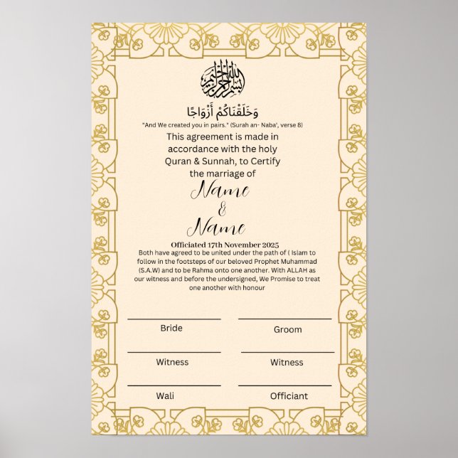 Nikkah certificate  poster (Front)