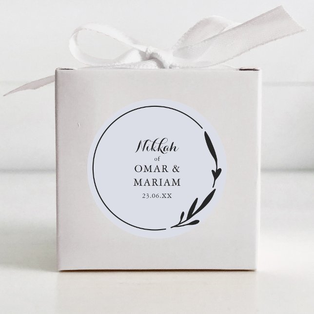 Nikkah Elegant Cloud Botanical Wedding Favor Classic Round Sticker (Creator Uploaded)